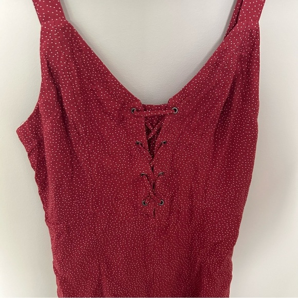 NWT American Eagle Polka Dot Red/White V Neck Lace Front Romper Size Medium - Picture 2 of 7